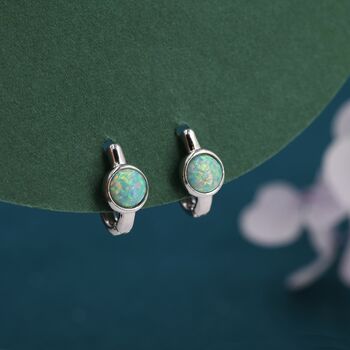 Sterling Silver Green Opal Huggie Hoop Earrings, 10 of 11