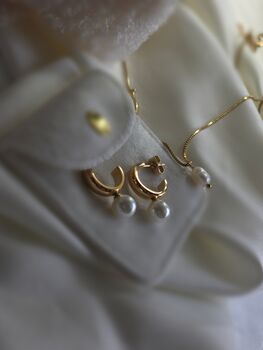 Gold Pearl Half Hoop Waterproof Stud Earrings 18k Gold Plated On Titanium Steel Half Hoop Earrings, 6 of 6