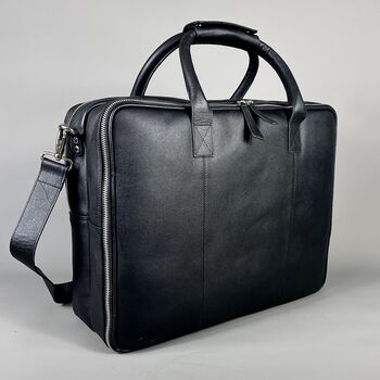 Black Leather Laptop Carry All Bag, 5 of 9