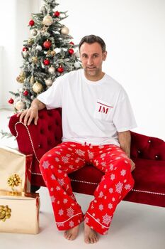 Family Christmas Red Snowflake Personalised Pyjamas, 5 of 11