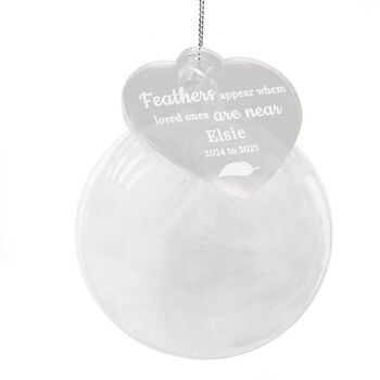 Personalised White Memorial Feather Bauble, 4 of 4