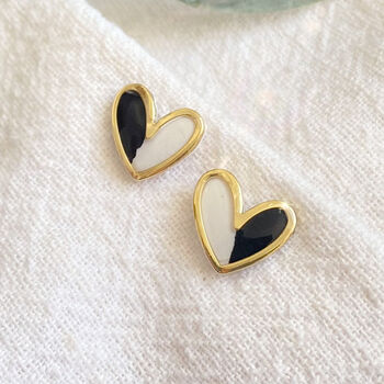 Black And White Polymer Clay Heart Studs, 4 of 5