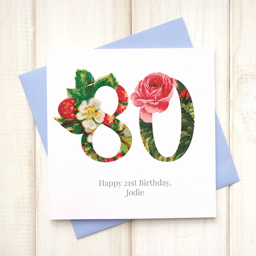 personalised floral 80th birthday card by chi chi moi ...
