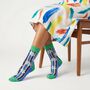 Daisy Stripes Combed Cotton Sheer Pop Socks In Green, thumbnail 1 of 4