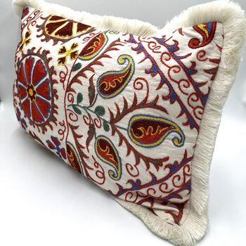 Oblong Silk Embroidered Suzani Cushion Multicoloured, 4 of 11