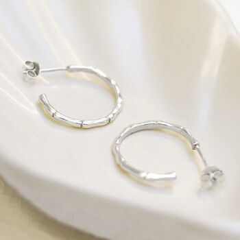 Sterling Silver Bamboo Hoop Stud Earrings, 3 of 8