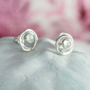 Sterling Silver Rainbow Moonstone Stud Earrings, 4 of 8