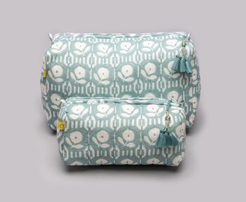 Arpora Vintage Floral Pattern Teal Cotton Make Up Bag, 6 of 8