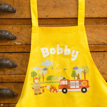 Children’s Personalised Fireman And Truck Crafts Apron, 2 of 5