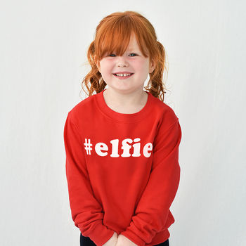 '#Elfie' Children's Christmas Sweatshirt Jumper, 2 of 4