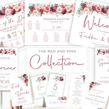 Wedding Table Plan Burgundy Red And Pink Florals, 6 of 6