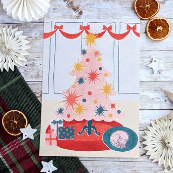 Cosy Cat Christmas Tree Print, 2 of 5