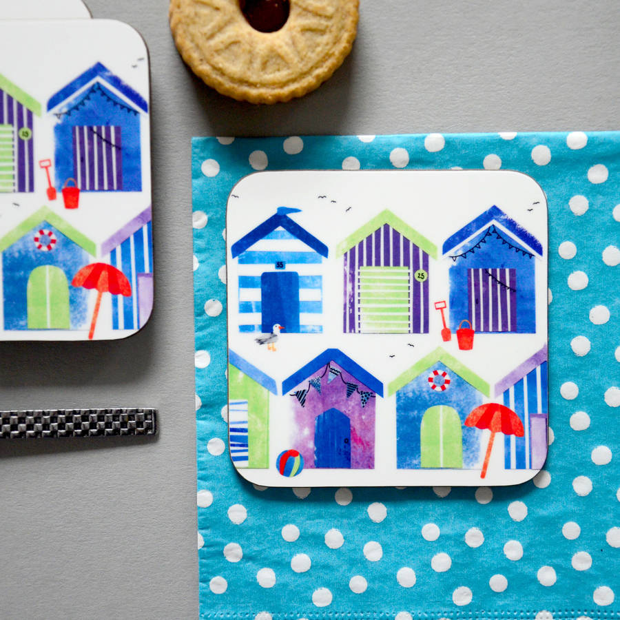 Beach Hut Coaster By Fiona Clabon Illustration | notonthehighstreet.com