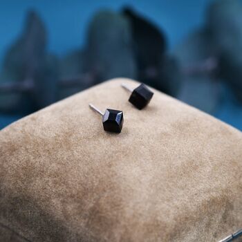 3D Black Crystal Cube Stud Earrings Sterling Silver, 5 of 11
