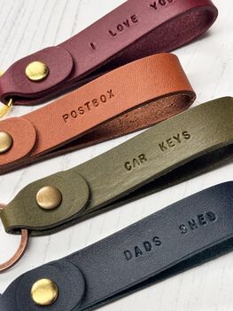 Olive Green Mini Leather Keychain Anniversary Gift, 3 of 5