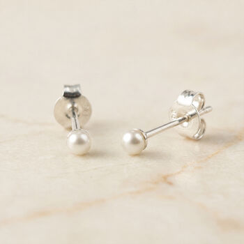 Tiny Sterling Silver White Freshwater Pearl Stud Earrings, 2 of 5