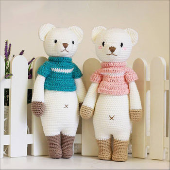 Hand Knitted Polar Bear Teddy Personalised, 5 of 10