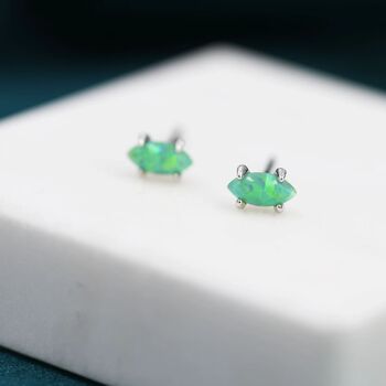 Tiny Mint Green Opal Marquise Stud Earrings, 3 of 12