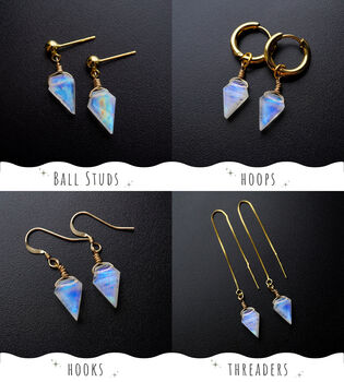 Rainbow Moonstone Crystal Threader Earrings, 4 of 11