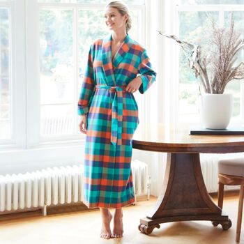 Women's 'Acorn Squash' Check Brushed Cotton Robe, 2 of 5