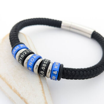 Mens Bracelet With Engraved Name Rings, 2 of 11