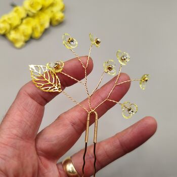 Yellow Flower Hair Pin Set Of Two, 4 of 9