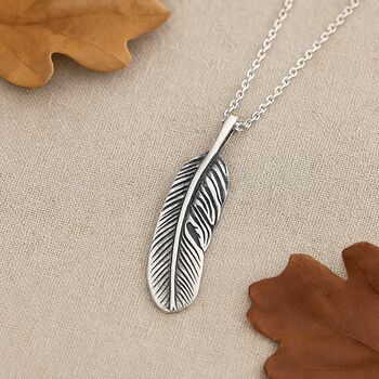 Sterling Silver Oxidised Feather Pendant Necklace, 2 of 8