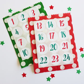 Spotty Advent Bags And Stickers, 3 of 5