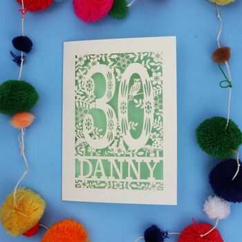 Personalised 30th Birthday Card Papercut Woodland Design, 3 of 8
