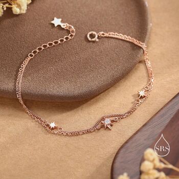 Sterling Silver Starburst Two Layer Bracelet With Star Motif, 6 of 12