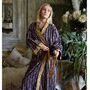 Block Printed Navy Blue, Mustard And Pink Lily Cotton Dressing Gown, thumbnail 1 of 8