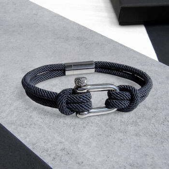 Men's Nautical Double Strand Shackle And Grey Rope Bracelet, 3 of 5