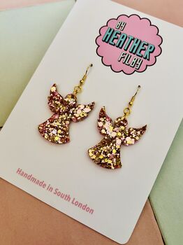 Christmas Angel Glitter Earrings / Festive Jewellery / Holiday Jewellery / Sparkly Jewellery, 2 of 7
