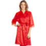 British Made Red Short Satin Dressing Gown Lace Detail, thumbnail 1 of 5