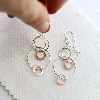 Silver And Rose Gold Swinging Circles Dangly Earrings, 5 of 10