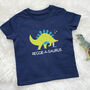 Kids Personalised Stegosaurus Dinosaur T Shirt, thumbnail 2 of 4