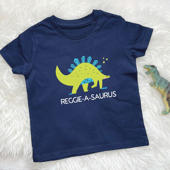 Kids Personalised Stegosaurus Dinosaur T Shirt, 2 of 4