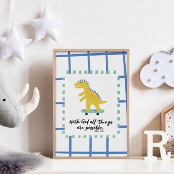 With God All Things Are Possible Dinosaur Nursery Print, 2 of 7
