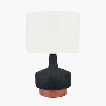 Black And Wood Effect Textured Ceramic Table Lamp, 5 of 10