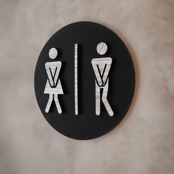 Funny Unisex Toilet Door Black Sign With Raised Design, 2 of 6