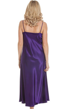 British Made Purple Long Satin Nightdress With Deep Lace Detail Ladies Size 8 To 28 UK, 3 of 5