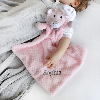 Personalised Pink Sherpa Blanket And Lion Comforter Set, 4 of 8