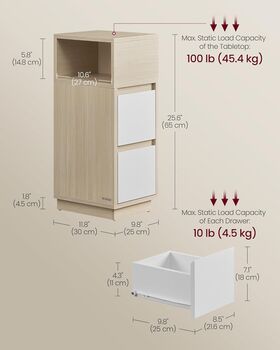 Slim Bedside Table With Drawers And Open Compartment, 8 of 9