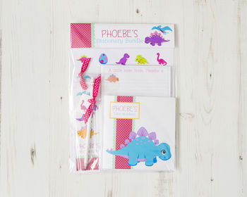 Personalised Pink Dinosaur Stationery Bundle, 2 of 4