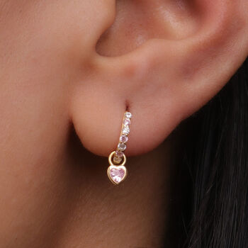 18 K Gold Plated Baby Pink Heart Huggie Earrings, 2 of 8