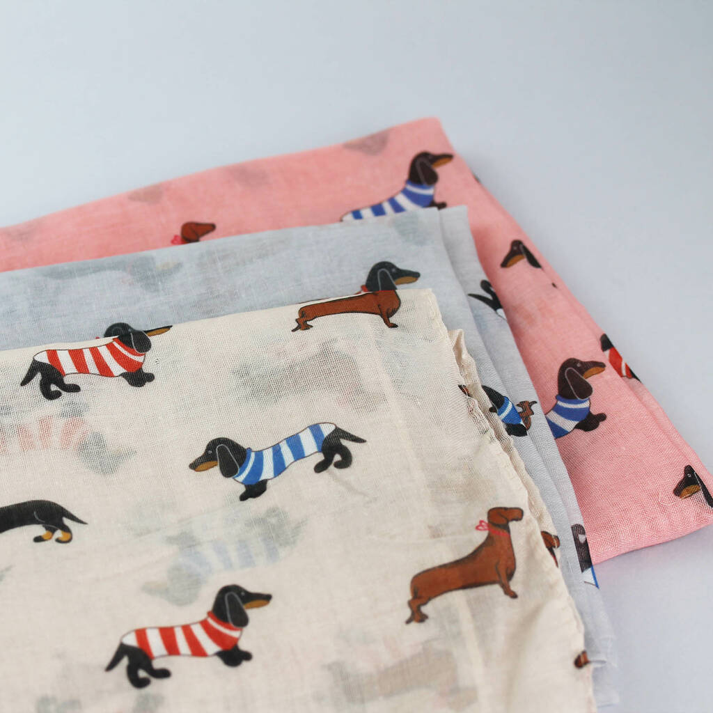 Personalised Sausage Dog Print Scarf For Dog Lovers By Hearth