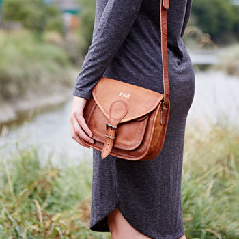 Personalised Curved Brown Leather Saddle Bag, 2 of 9