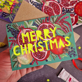 Merry Christmas Pomegranate Papercut Christmas Card, 3 of 7
