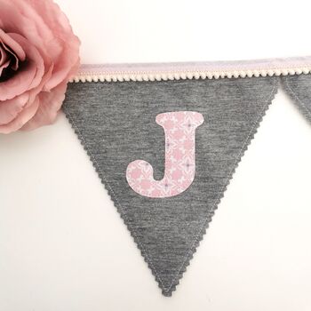 Bunting Personalised Luxury Grey And Pink New Baby Girl, 10 of 12