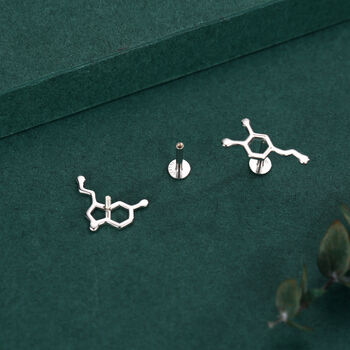 Sterling Silver Serotonin And Dopamine 16 G Flat Back Labret Earrings, 6 of 12